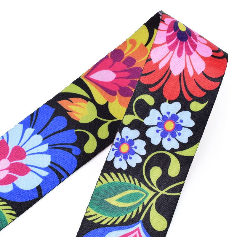 CLOUDMUSIC Tenor Concert Soprano Baritone Ukulele Strap Coloful Floral Pattern Straps With 2 Buttons For Adult Size And Kids Peacock Flowers In Black - Image 4